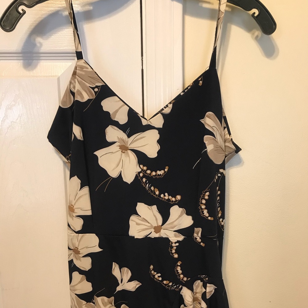 blue dress with leg cut and flower design